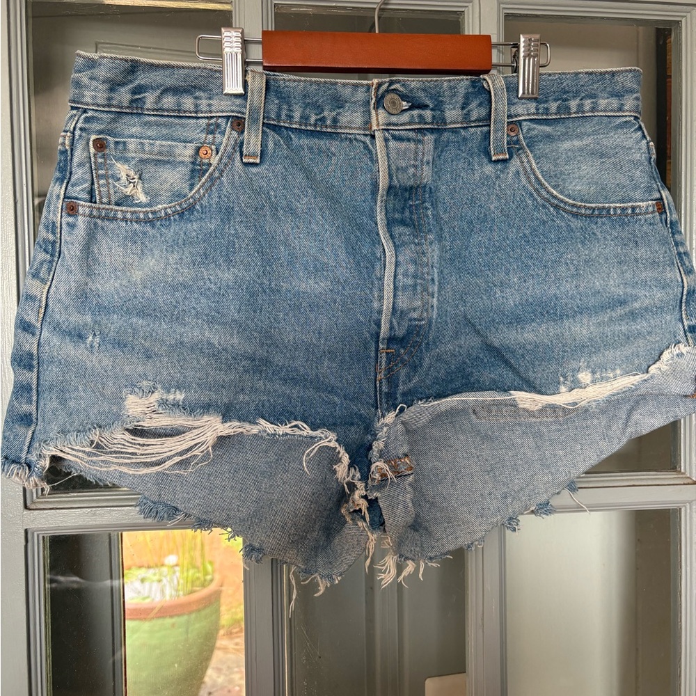Levi's Blue Distressed Jean Shorts